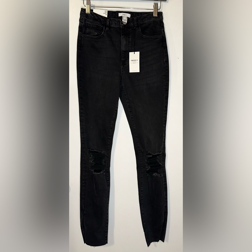 Forever 21 Distressed Knee High Rise Skinny Jeans Black Size‎ 28 NWT